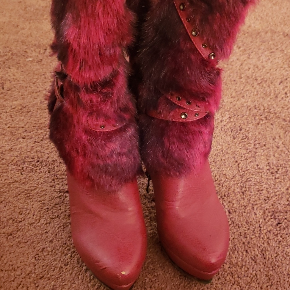 Mid calf fur boots